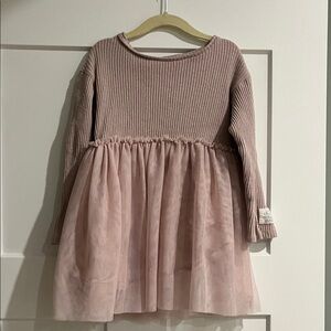 Zara Pink Ribbed Casual Kids Dress